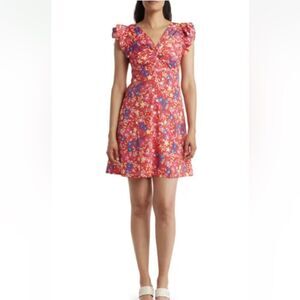 Eliza J Floral Twist Flutter Sleeve Dress Red Size 14